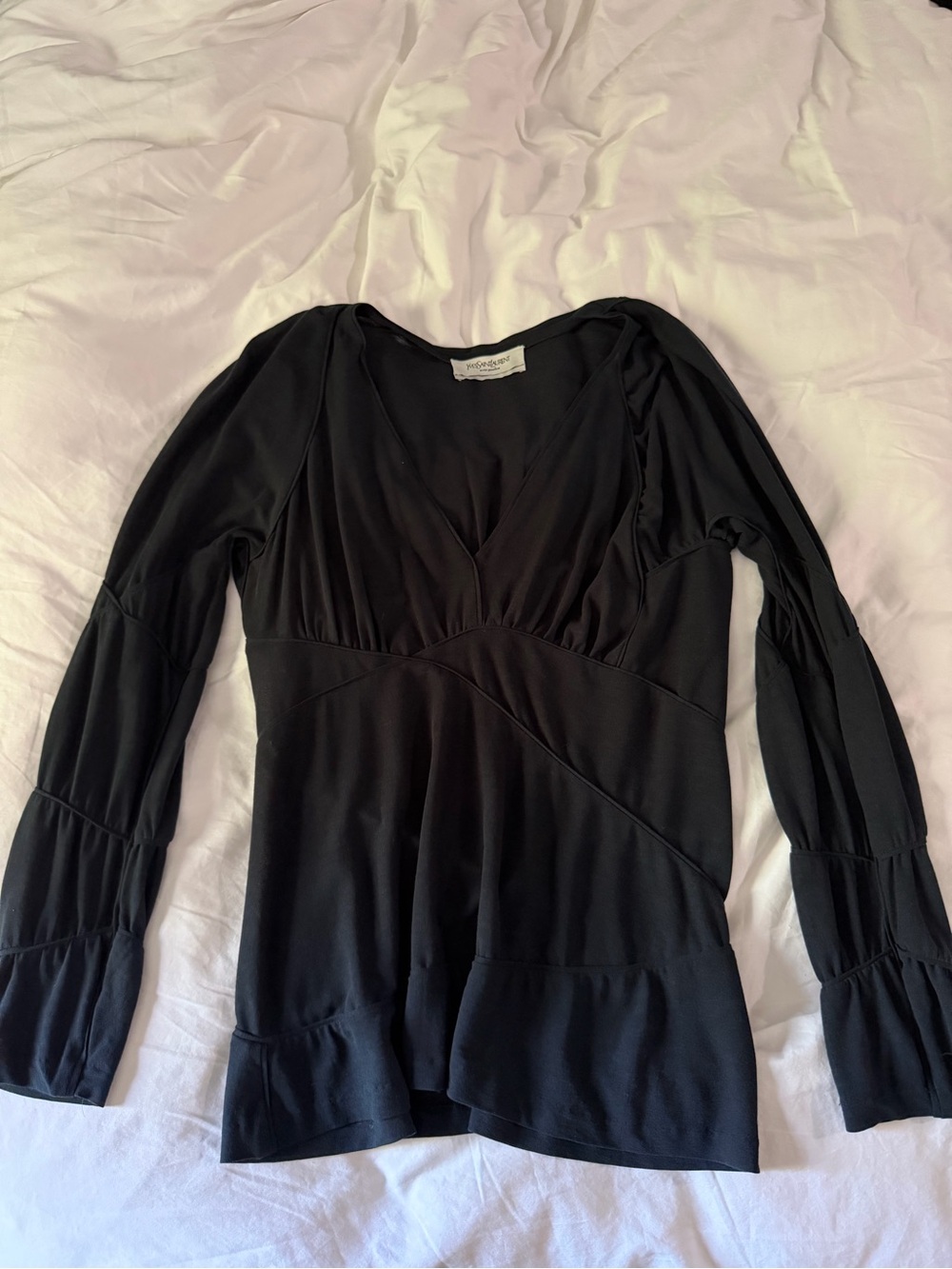 Yves Saint Laurent Black V-Neck Long Sleeve Top